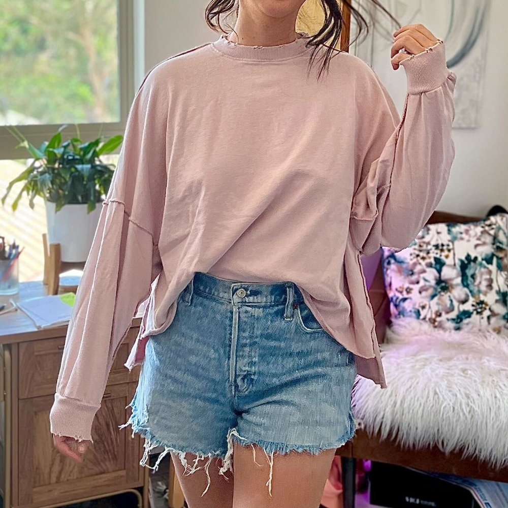 Blush Distressed Cotton Pullover
